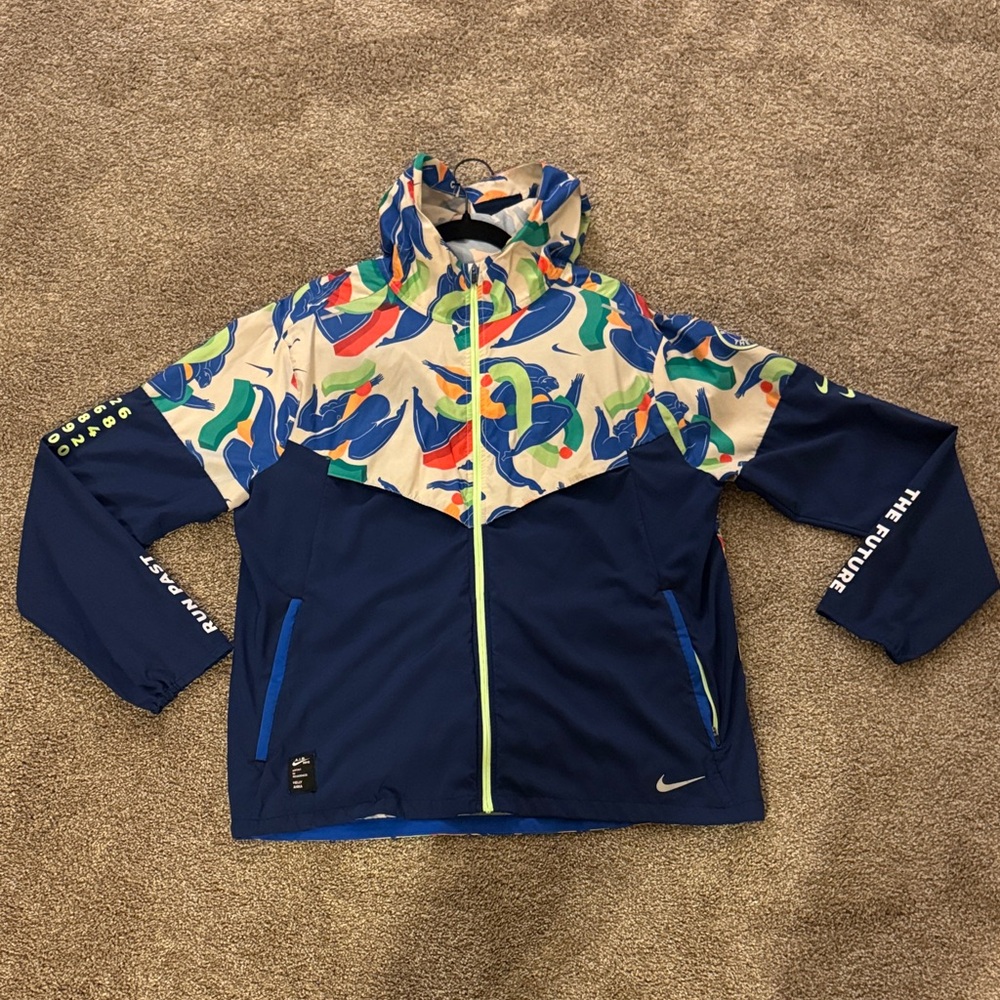 Nike Running Jacket Mens L Blue Multicolor A.I.R. Kelly Anna Hooded Windbreaker